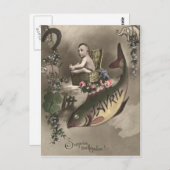 Carte Postale Poisson Baby Four Leaf Clover Poisson d'avril (Devant / Derrière)