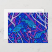 Carte Postale Poisson bleu dans l'algue, Collage de papier d'art (Devant / Derrière)