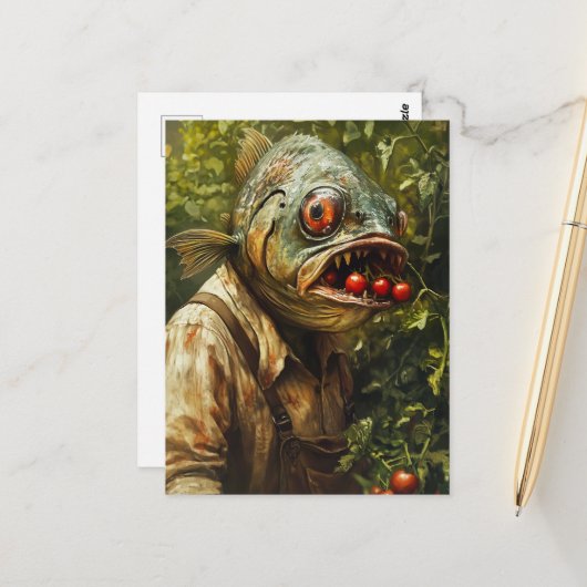 Carte Postale Poisson dans un jardin de tomates (Devant/Arrière en situation)