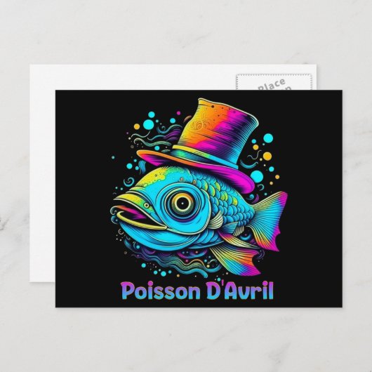 Carte Postale Poisson d'avril psychédélique (Devant / Derrière)