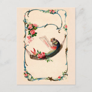 Carte Postale Poisson d'avril vintage dans un hamac, jour des fo
