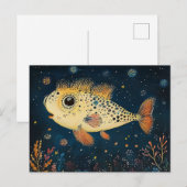 Carte Postale Poisson de dessin coloré (Devant / Derrière)