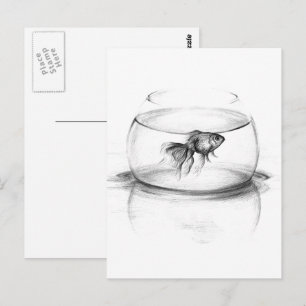 Carte Postale Poisson d'or dans le bol et l'eau