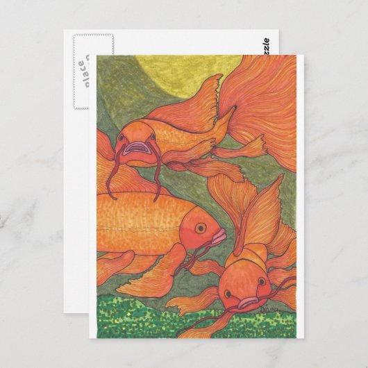 Carte Postale Poisson d'or - Koi (Devant / Derrière)