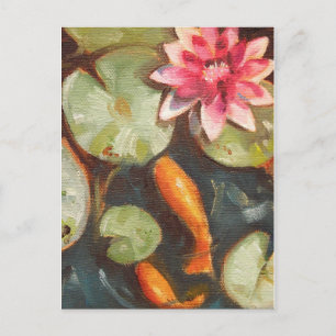 Carte Postale Poisson D'Or Koi Pond Water Lys