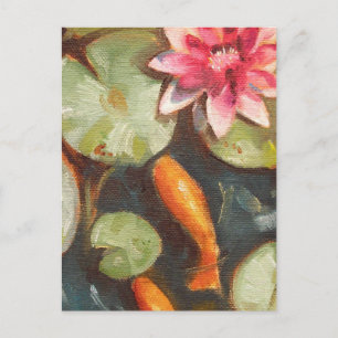 Carte Postale Poisson D'Or Koi Pond Water Lys