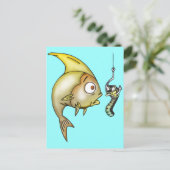Carte Postale Poisson Drôle Et Ver (Debout devant)