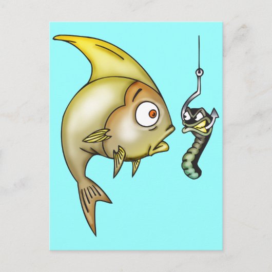 Carte Postale Poisson Drôle Et Ver (Devant)