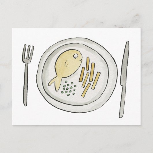 Carte Postale Poisson et chips (Devant)