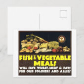 Carte Postale "Poisson et légumes" Vintage Wartime (Devant / Derrière)