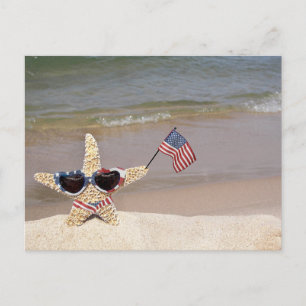 Carte Postale poisson-étoile avec drapeau américain 4 juillet