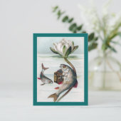 Carte Postale Poisson Jouer Accordion et Lys d'eau (Debout devant)