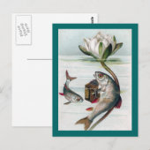 Carte Postale Poisson Jouer Accordion et Lys d'eau (Devant / Derrière)