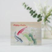 Carte Postale Poisson Koi avec Lotus (Debout devant)
