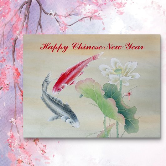 Carte Postale Poisson Koi avec Lotus