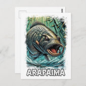 Carte Postale Poisson Monstre Arapaima pour ANGLERS EXTRÊMES Ama (Devant / Derrière)