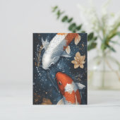 Carte Postale Poisson Serene Koi avec fleurs Lotus (Debout devant)
