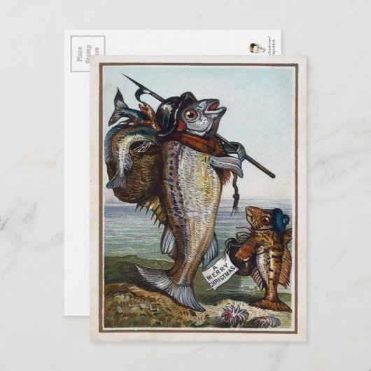 Carte Postale Poisson victorien vintage (Devant / Derrière)