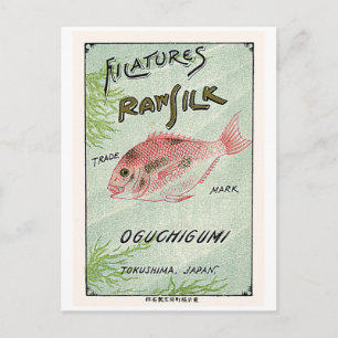 Carte Postale Poisson Vintage japonais Étiquette de soie