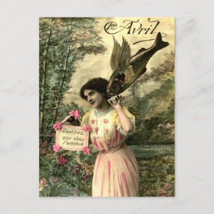Carte Postale Poisson volant victorien, April Fools Day