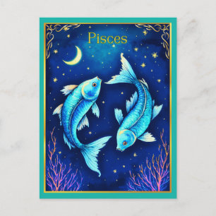 Carte Postale Poissons du zodiaque nageant dans les eaux cosmiqu