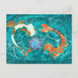 Carte Postale Poissons et COVID-19 Virus humoristique zodiac Car