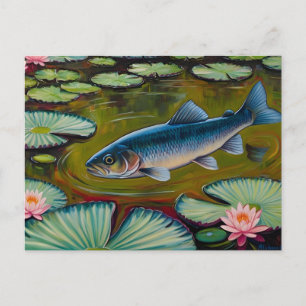 Carte Postale Poissons nageant dans l'étang aux nénuphars
