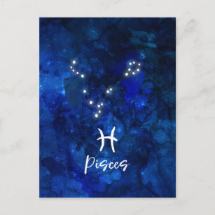 Carte Postale Poissons Zodiac Constellation Blue Galaxy Celestai