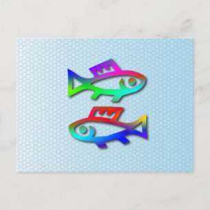 Carte Postale Poissons Zodiac étoile signe arc-en-ciel poisson