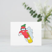 Carte Postale Poivron au snowboard avec snowboard (Debout devant)