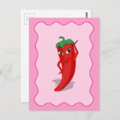 Carte Postale Poivron Rouge Chaud Diva Bordure Ondulée Rose (Devant / Derrière)