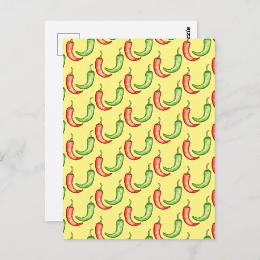 Carte Postale Poivrons Aquarelles Rouge Et Vert (Devant / Derrière)