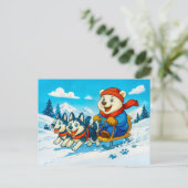 Carte Postale Polar Bear Racing a Husky Dog Sled Team (Debout devant)