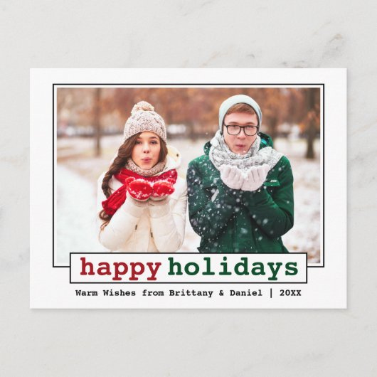 Carte Postale Police de machine à écrire tendance Happy Holidays (Devant)