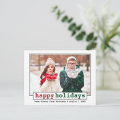 Carte Postale Police de machine à écrire tendance Happy Holidays (Debout devant)