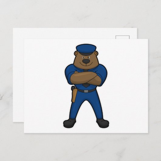 Carte Postale Policier Ours en uniforme (Devant / Derrière)