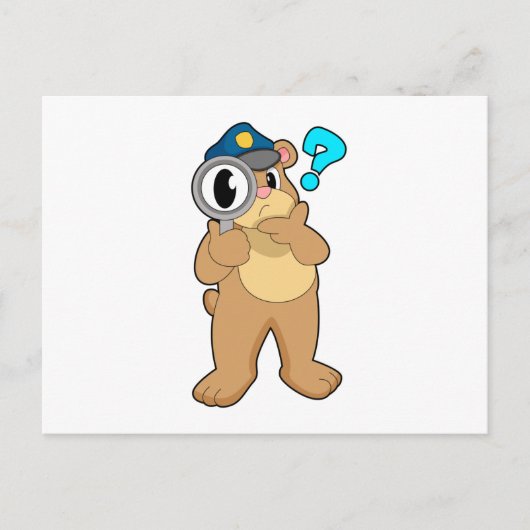 Carte Postale Policier ours Loupe (Devant)