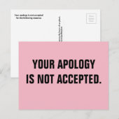 Carte Postale Politicien, vos excuses ne sont pas acceptées (Devant / Derrière)