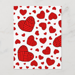 Carte Postale Polka Dot Coeur en forme de boules de fil (rouge)