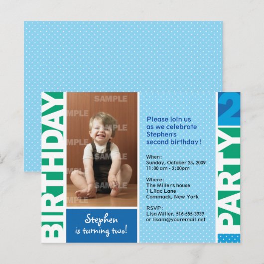 Carte Postale Polka Dot Invitation de fête d'anniversaire (Devant / Derrière)