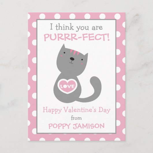 Carte Postale Polka Dot Kitty Chat Personnalisé Valentine's Cart (Devant)