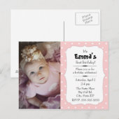 Carte Postale Polka rose et blanc Point Petite fille Anniversair (Devant / Derrière)