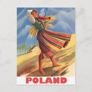 Carte Postale Pologne, femme du village sur le terrain