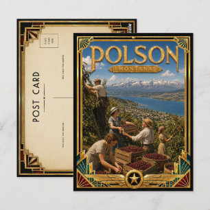 Carte Postale Polson Montana Art Déco vintage de l'âge d'or