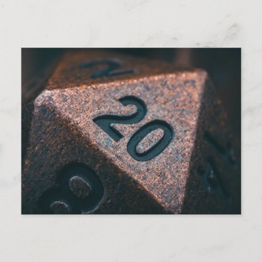 Carte Postale Polyédrique D20 en cuivre moucheté (Devant)
