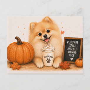 Carte Postale Pomeranian Warm Pumpkin Spice Puppaccino