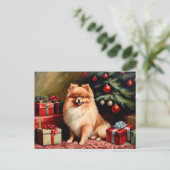 Carte Postale Poméranie assis près du sapin de Noël (Debout devant)