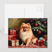Carte Postale Poméranie assis près du sapin de Noël (Devant / Derrière)