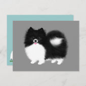 Carte postale Poméranienne noire et blanche (Devant / Derrière)