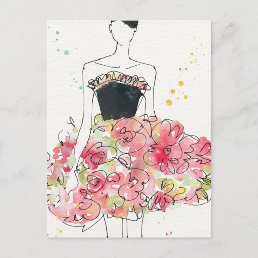 Carte Postale Pomme sauvage | Dessin de robe florale glamour (Devant)